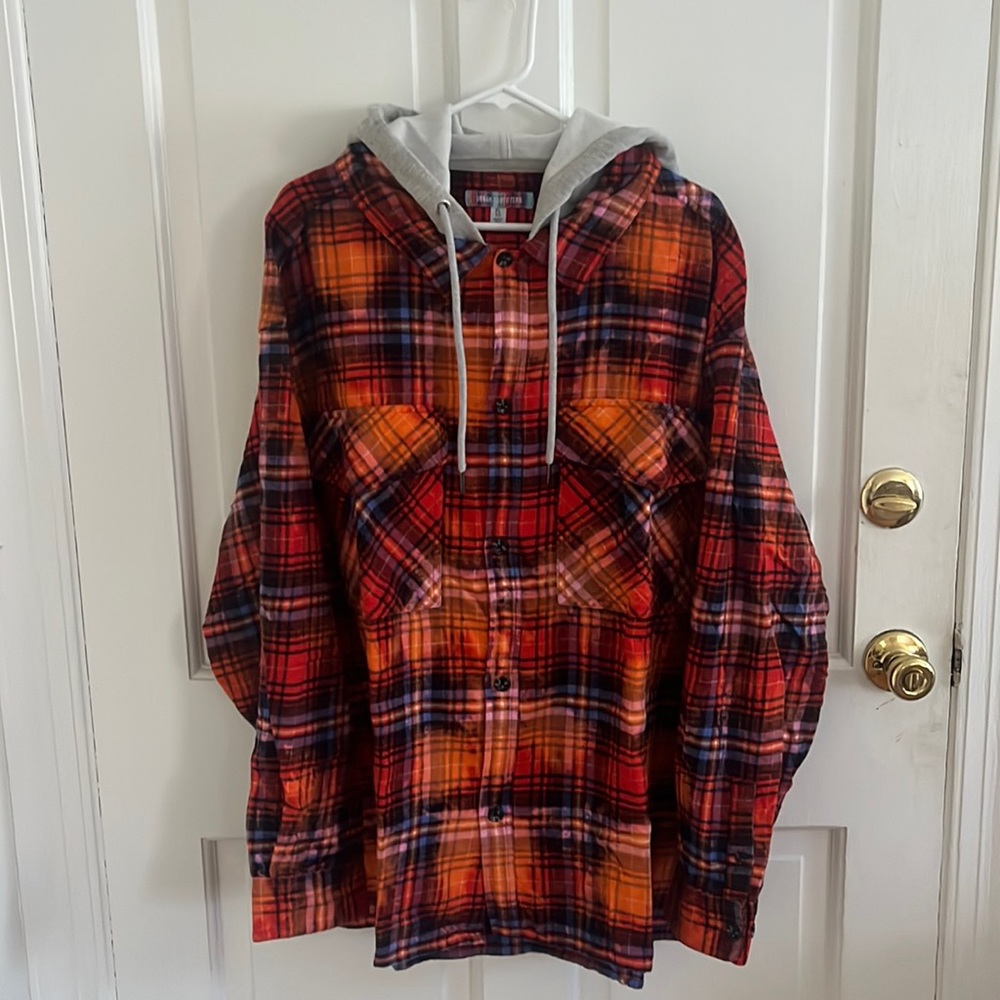 Urban outfitters UO hooded flannel shirt men size XL bleached orange purple NWT